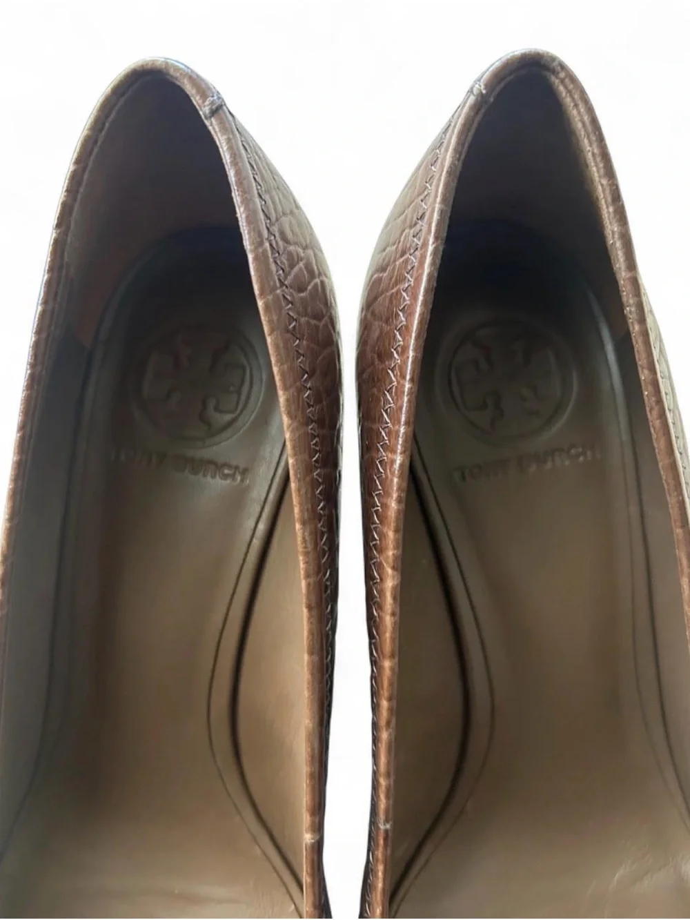 Tory Burch Brown Leather Logo Round-Toe  Wedge